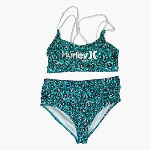 Hurley Bikini Womens Plus Size 2X Green Animal Print Swimsuit Bathing Suit